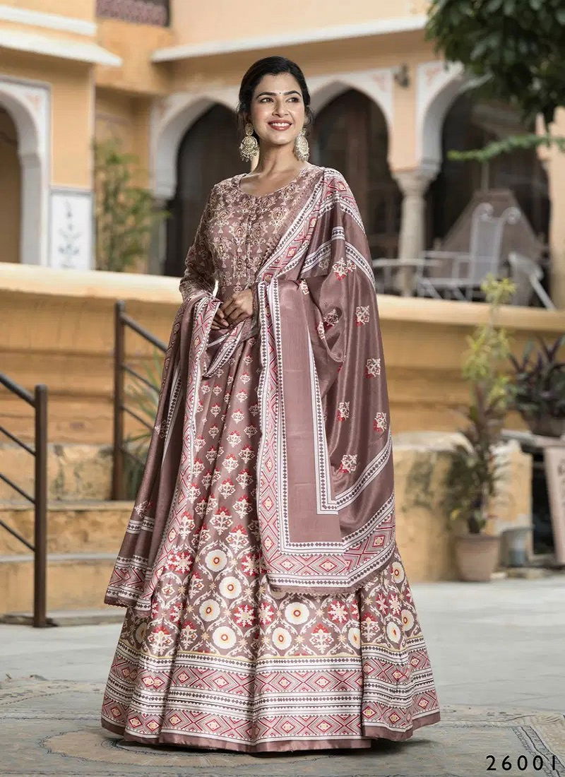 Samanta 26001 By Tejasvee Dola Silk Printed Designer Gown With Dupatta Online Wholesale